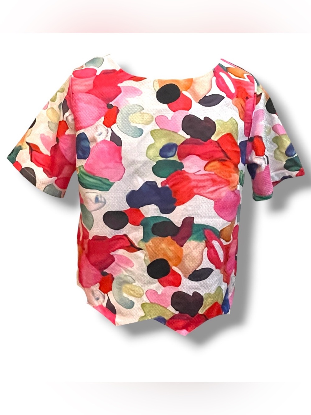 Modcloth Multicolor Abstract Floral Crop Top - Pink, Red, Green, Orange, Black